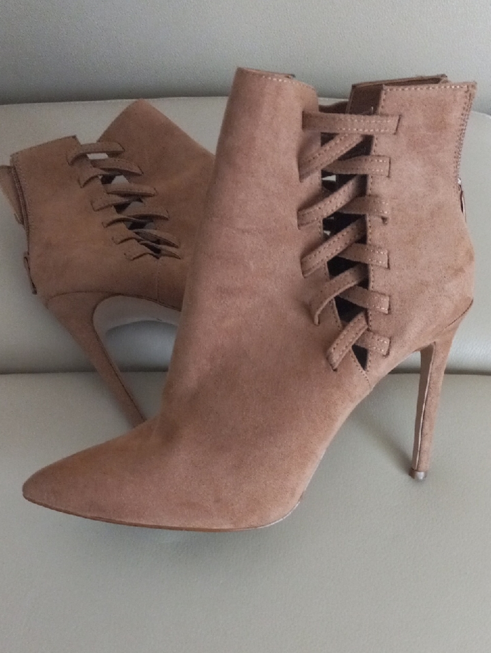 Aldo Tan Suede Pointed-Toe Lace-Detail Stiletto Ankle Boots